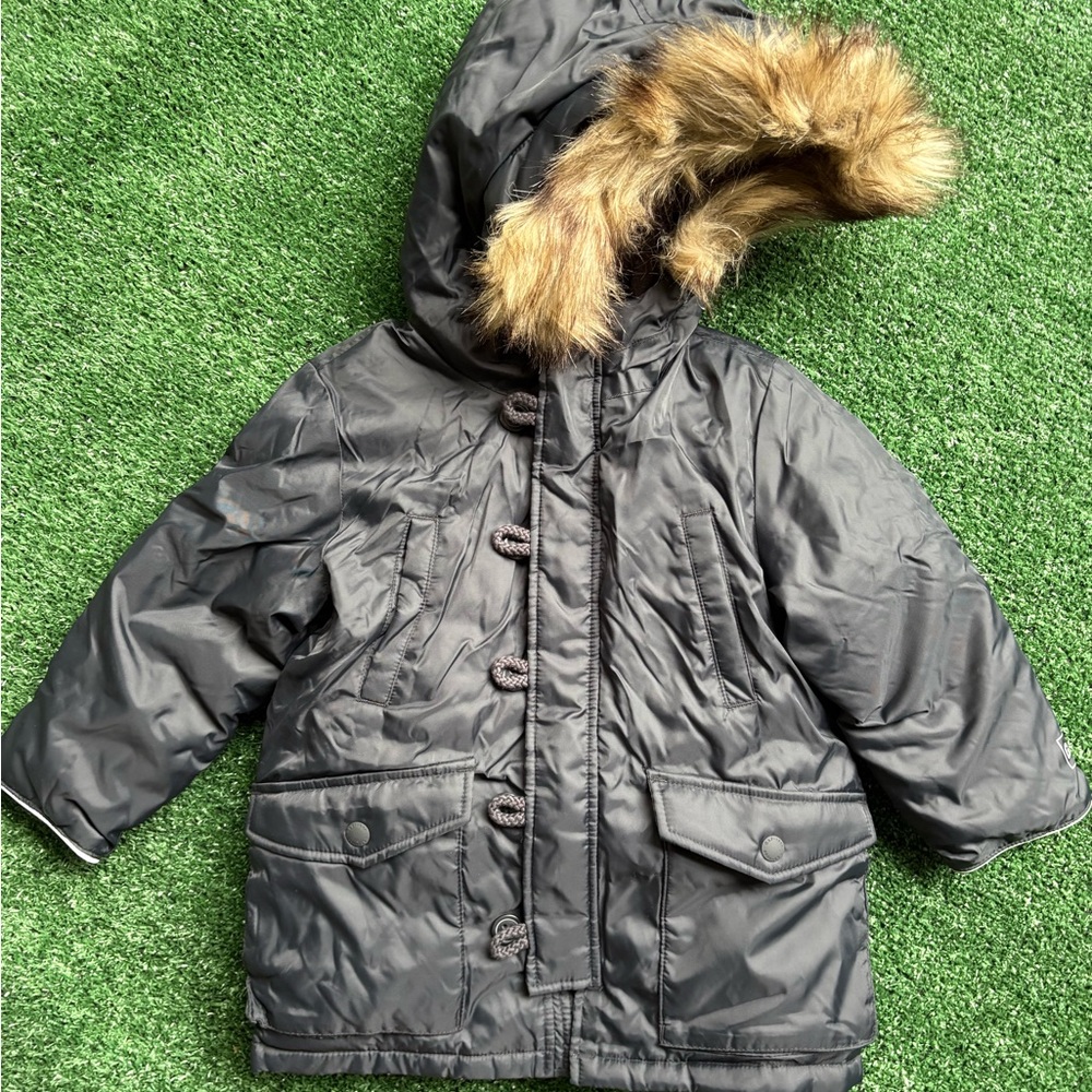 GAP Gray Winter Coat with Faux Fur